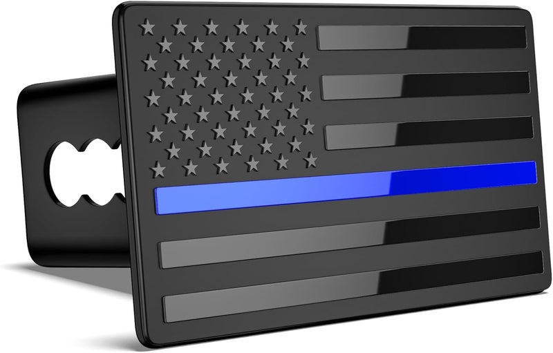 OGYE 2 Inch Trailer Hitch Cover with American Flag, Heavy Metal Trailer Hitch Cover Fit for 2 Inch Hitch Receivers (with 5/8" Pin Dia Anti-Theft Trailer Hitch Lock),3 * 5" Black&Thin Blue Line - Image 2